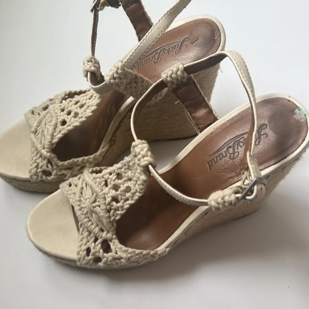 Lucky Brand Y2K Cream Crochet Boho Festival Strap Espadrille Wedge Sandal Sz 8